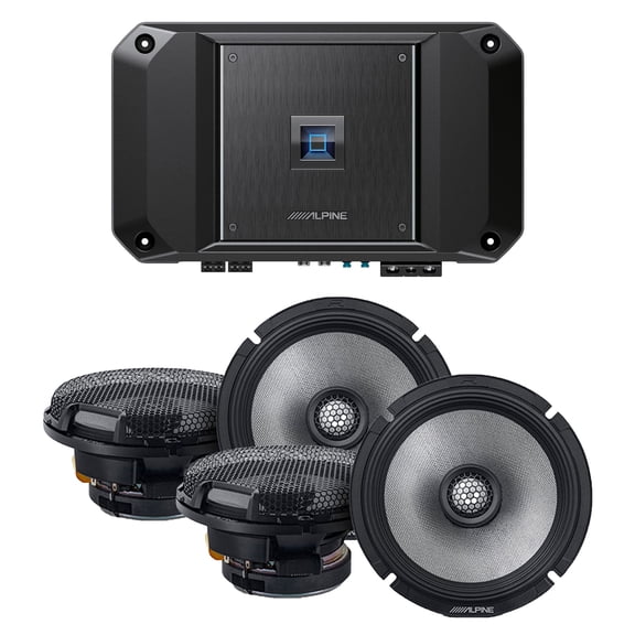 Alpine R2-A60F Type R 600 Watt 4-Channel Amplifier with 2 Pairs R2-S65 Type R 6.5" Coax and Wiring Kit