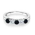 thumbnail image 2 of Gem Stone King 925 Sterling Silver Black Onyx and White Lab Grown Diamond Wedding Band Ring for Women (0.73 Cttw, Round 3.5MM, Gemstone December Birthstone, Size 6), 2 of 4