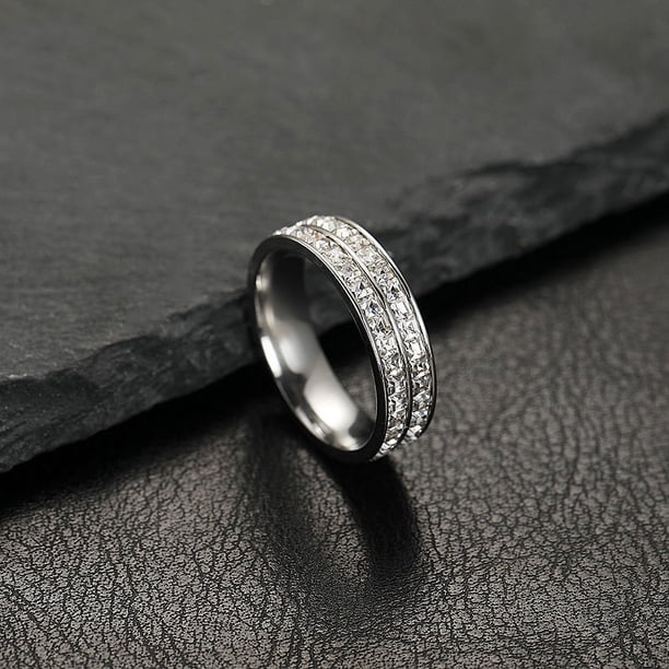 Anillo de pareja de acero de titanio con circonitas cuadradas estrelladas de una o dos filas de joyería de acero inoxidable para mujer