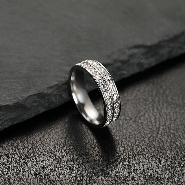 Anillo de pareja de acero de titanio con circonitas cuadradas estrelladas de una o dos filas de joyería de acero inoxidable para mujer