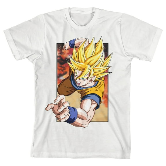 Bioworld Dragon Ball Z Saiyan Goku Youth White Graphic Tee-Medium