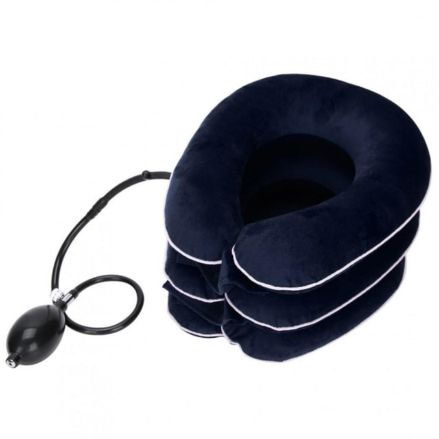 Collarín cervical inflable con tracción cervical, soporte para aliviar el dolor, masajeador cervical, color azul