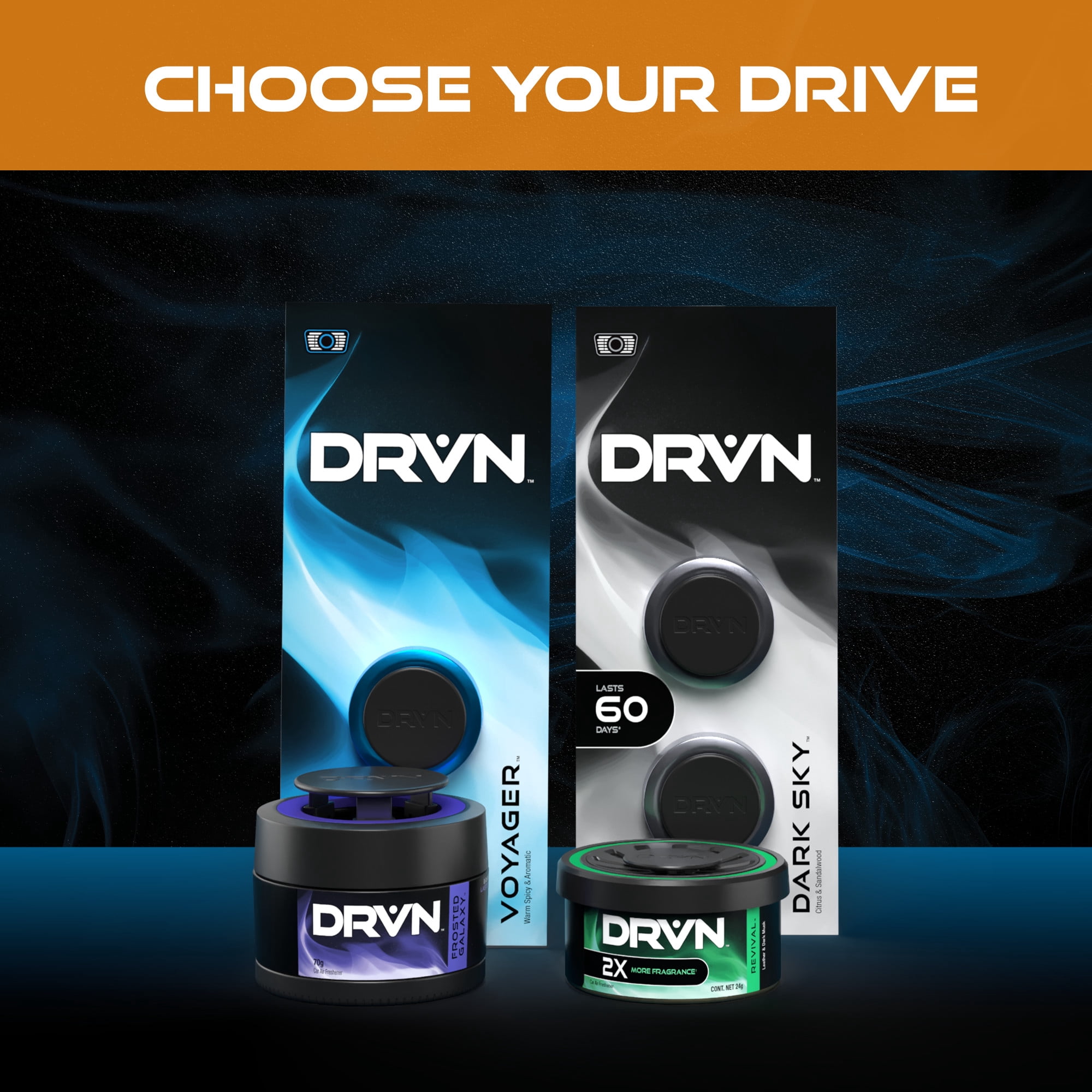 DRVN Mini Vent Clip Car Air Freshener, Desert Spirit Scent (2 Count), Delivers Sharp Citrus and Spice Cut Through Rich Woods