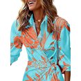 thumbnail image 3 of DYMADE Women Plus Size Printed Cotton Lace Up Long Sleeve Midi Mength Shirt Wrap Dress, 3 of 4