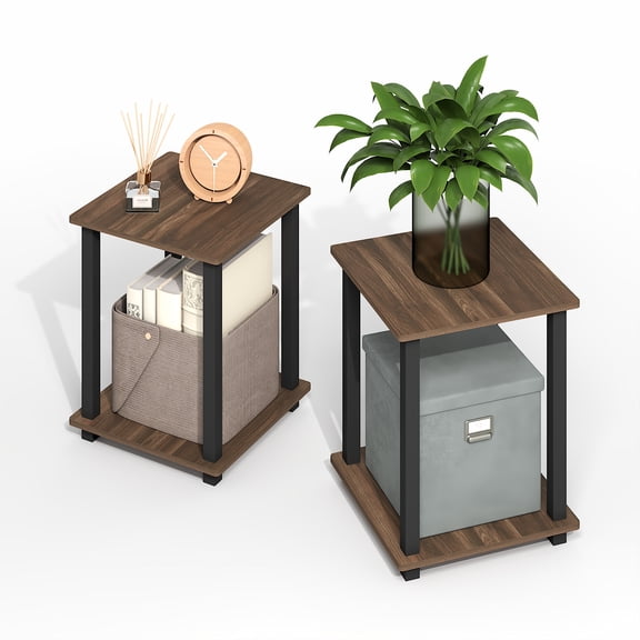 Furinno Simplistic End Table, Set of Two, Brown Walnut/Black
