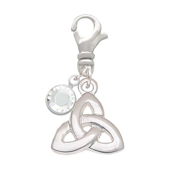 Delight Jewelry Silvertone Celtic Trinity Knot - - Silvertone Clip on Charm with Clear Crystal Drop