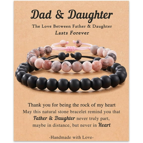 Father Daughter Matching Bracelet Natural Stone Jewelry -Gifts Ideas for Fathers Day Birthday