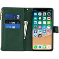 thumbnail image 6 of Wallet Case Compatible with iPhone XS/iPhone X Case,[9 Card Slots] [Wrist Strap] [Stand Feature] Zipper Cash Pocket Magnetic Leather Cover Shockproof Slim Case for iPhone XS,5.8 inch Dark Green, 6 of 16