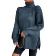 thumbnail image 1 of EYIIYE Chandail d'Automne Hiver pour Femmes à Manches Longues Col Roulé Tricoté chandail Couleur Unie Ourlet Fendu Long Tricoté Ample Décontracté Confortable, 1 of 8
