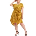 thumbnail image 4 of MODA NOVA Juniors Plus Size Polka Dots Short Sleeve Tie Waist Flare Midi Dress, 4 of 6