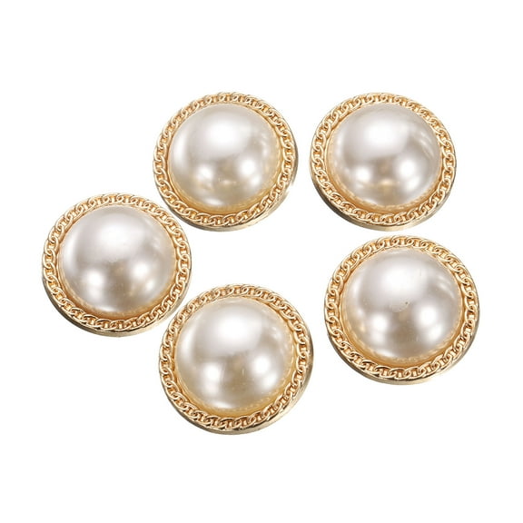 Uxcell 5pcs 40L Pearl Gold Metal Sewing Buttons 25mm 1" Round Women Coat Buttons with Plastic Shank Replacement DIY Button for Sewing Clothing Sweater Decoration Craft, #2