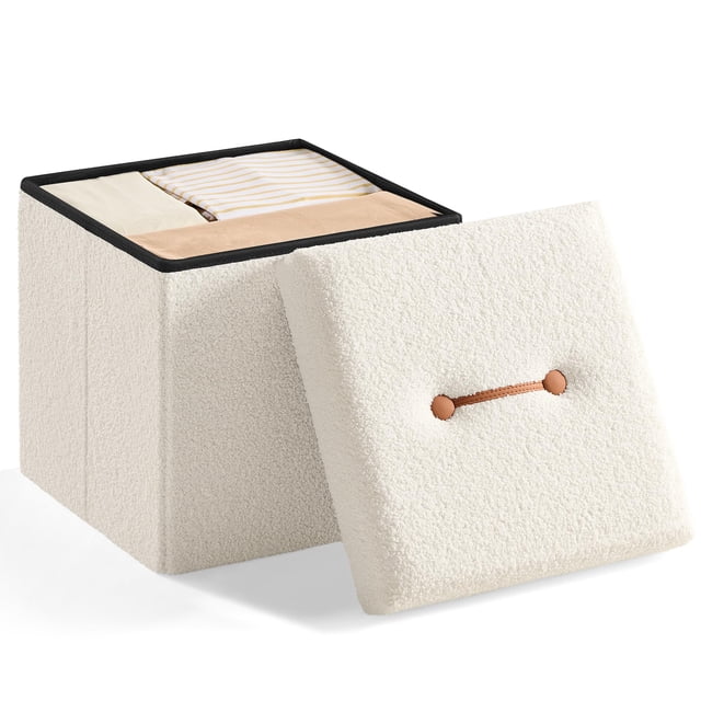 Otomana plegable SONGMICS, pequeña, 38 x 38 x 38 cm, color blanco crema