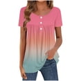 thumbnail image 2 of Tunic for Women Scoop Neck Short Sleeve Casual Loose Fit Blouse Solid Color Pleated Front Button Detail Soft Lightweight Summer Daily Tops, 2 of 6