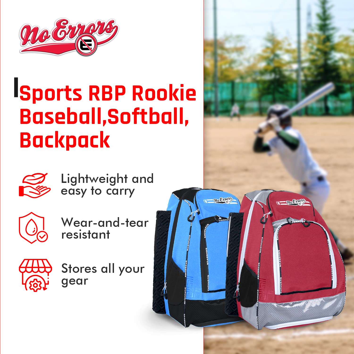 Sports RBP Rookie Baseball and Softball Backpack - Youth Baseball and Softball Bat Bag with Fence Hooks - Baseball and Softball Equipment Bag for Kids