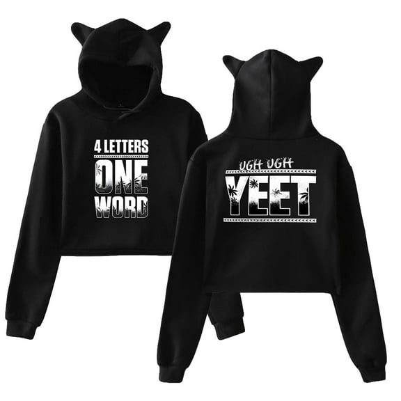 Jey Uso Four Letters One Word Hoodie Cat Ears Hooded Sweatshirt Long Sleeve Crop Top Women's Clothes
