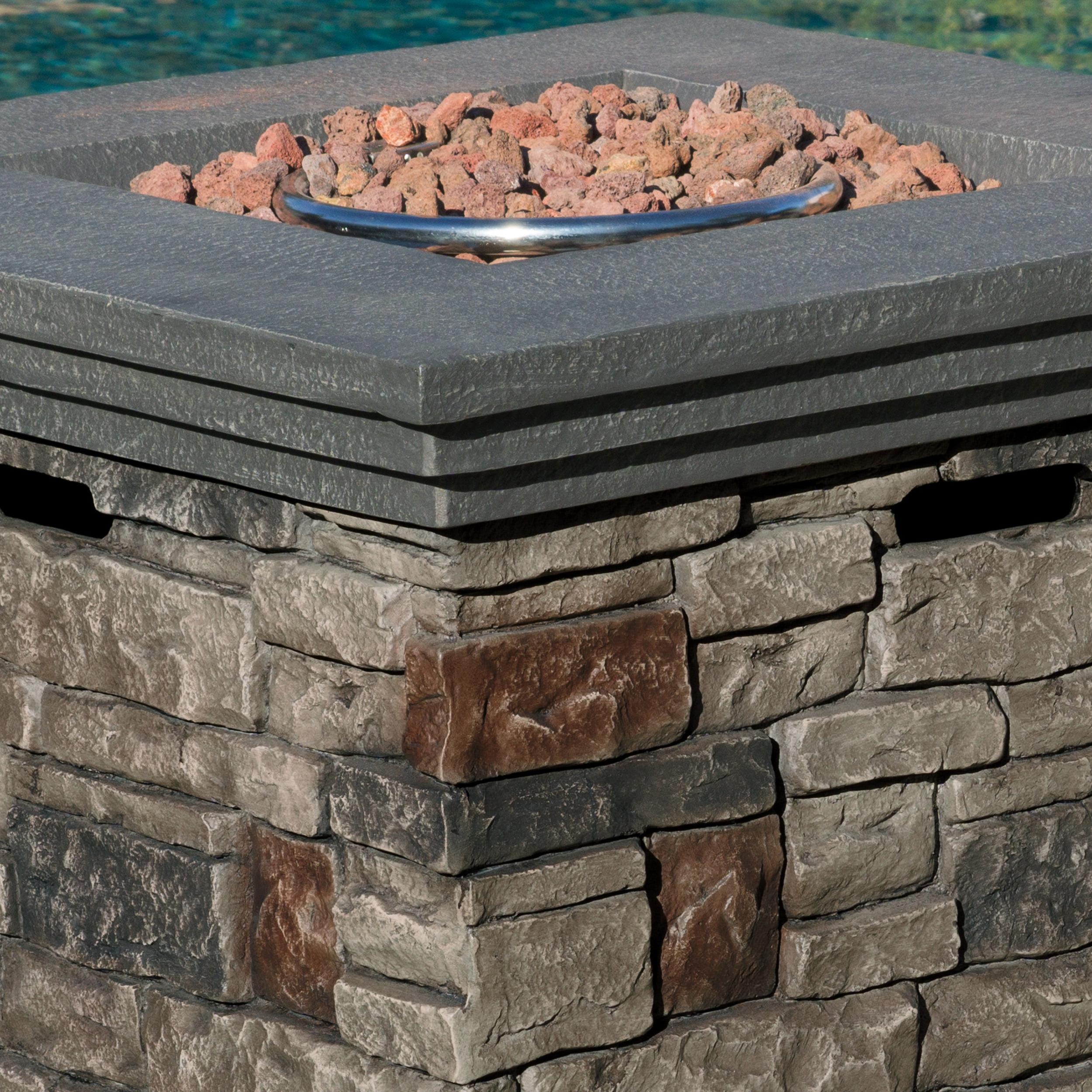 Pippa Magnesium Oxide Square Gas Fire Pit, Stone Finish
