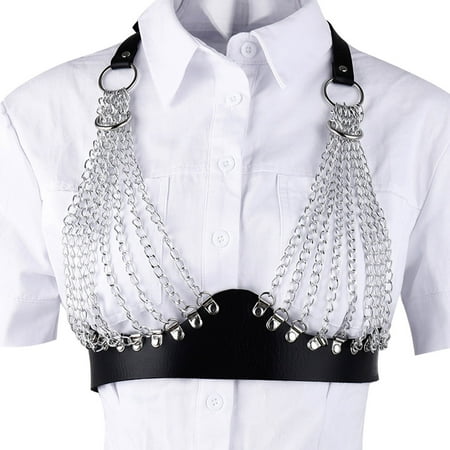 

Multilayered Waist Chain Tassel Body Chain Chest Chains Leather Bra Caged Harness Alloy Body Jewelry for Beach Nightclub