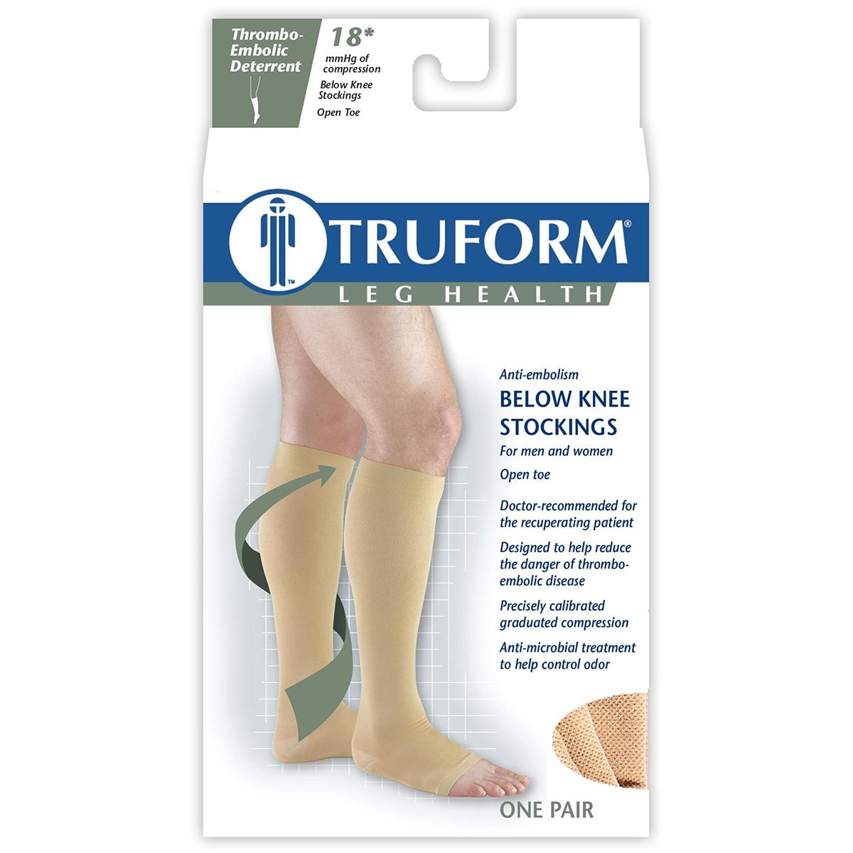 Truform Surgical Compression Stockings, Knee High, Open Toe, Beige, MD