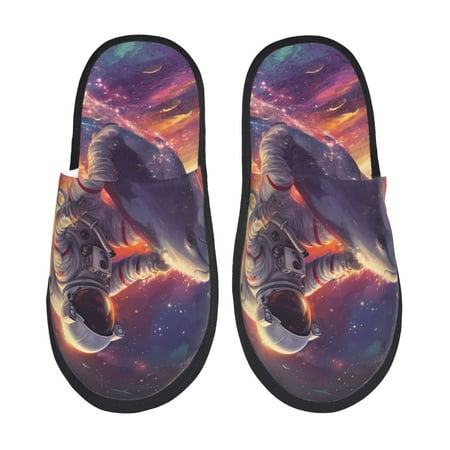 

Sigee Astronaut Dolphin for Cozy Furry Slippers Super Soft Indoor and Outdoor Use Non-Slip Sole Slip On House Slippers-Large