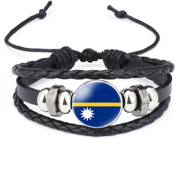 Uijokdef Bracelet for Women Men Nauru  Flag Bracelet Multilayer Uijokdef Black Leather Bracelets  Nauru Flag Wrap Bracelet
