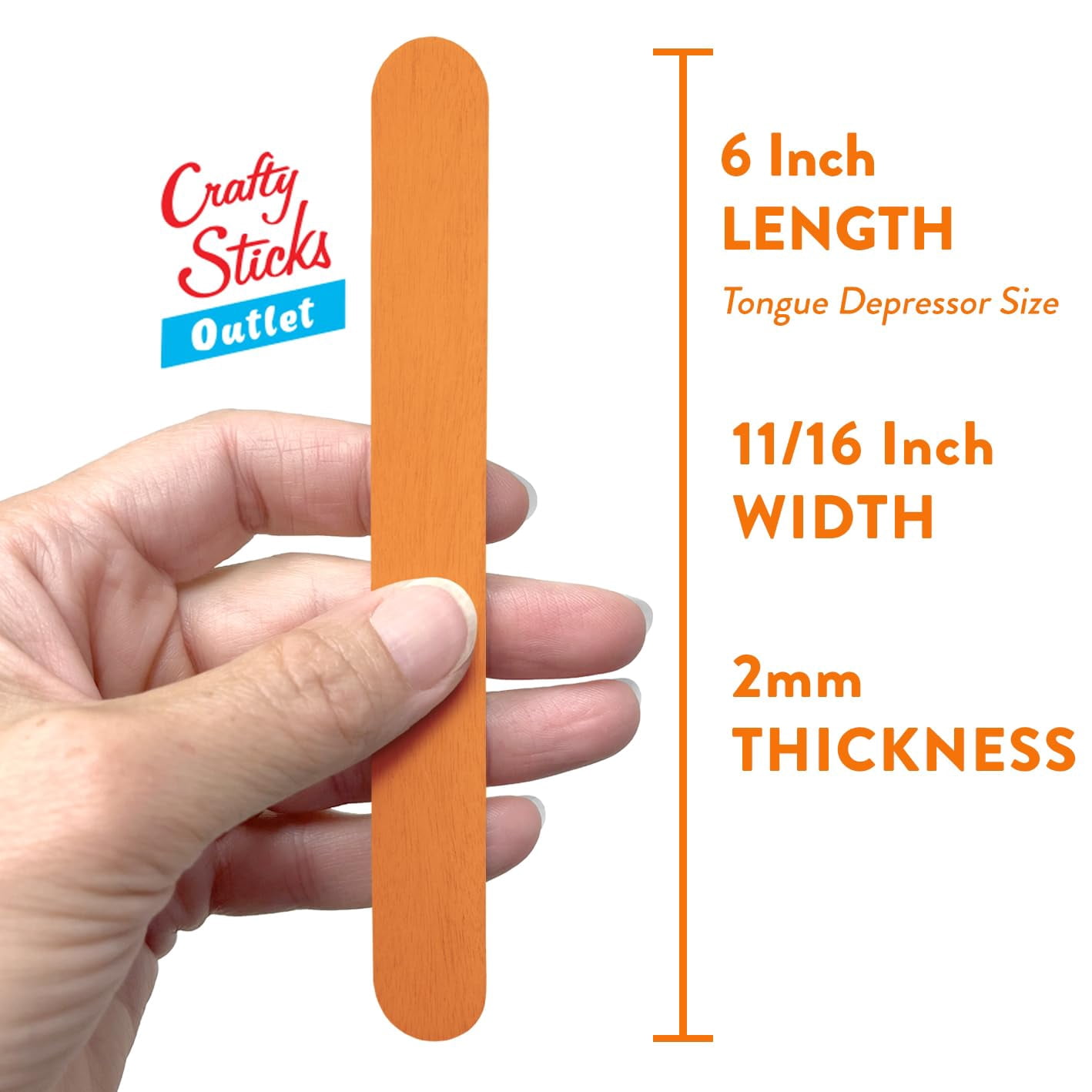 CraftySticks- 600 Pack, 6 Inch Orange Color, Jumbo Wood Popsicle Sticks for Crafts, Home, School Art, Building, Learning, Wood Tongue Depressor Size