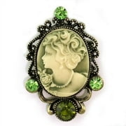 SOUL BREEZE COLLECTION Natural Olive Green Cameo Brooch Pin Charm Antique Silver Tone Jewelry Charm s1