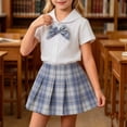 thumbnail image 2 of Odeerbi Camisa de Cuello de Marinero de Vestido Preppy de 2 Piezas de Niñas y Falda Plisada En Cuadro Uniforme Escolar Con Corbata, 2 of 8