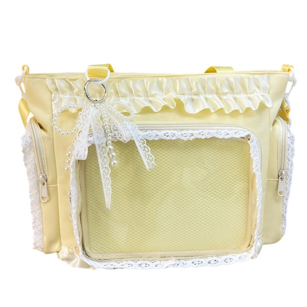 Guardurnaity Bolso de hombro de nailon con volantes de encaje, estilo moderno y elegante, con correa ajustable. Bolsas de mensajero y de hombro amarillo