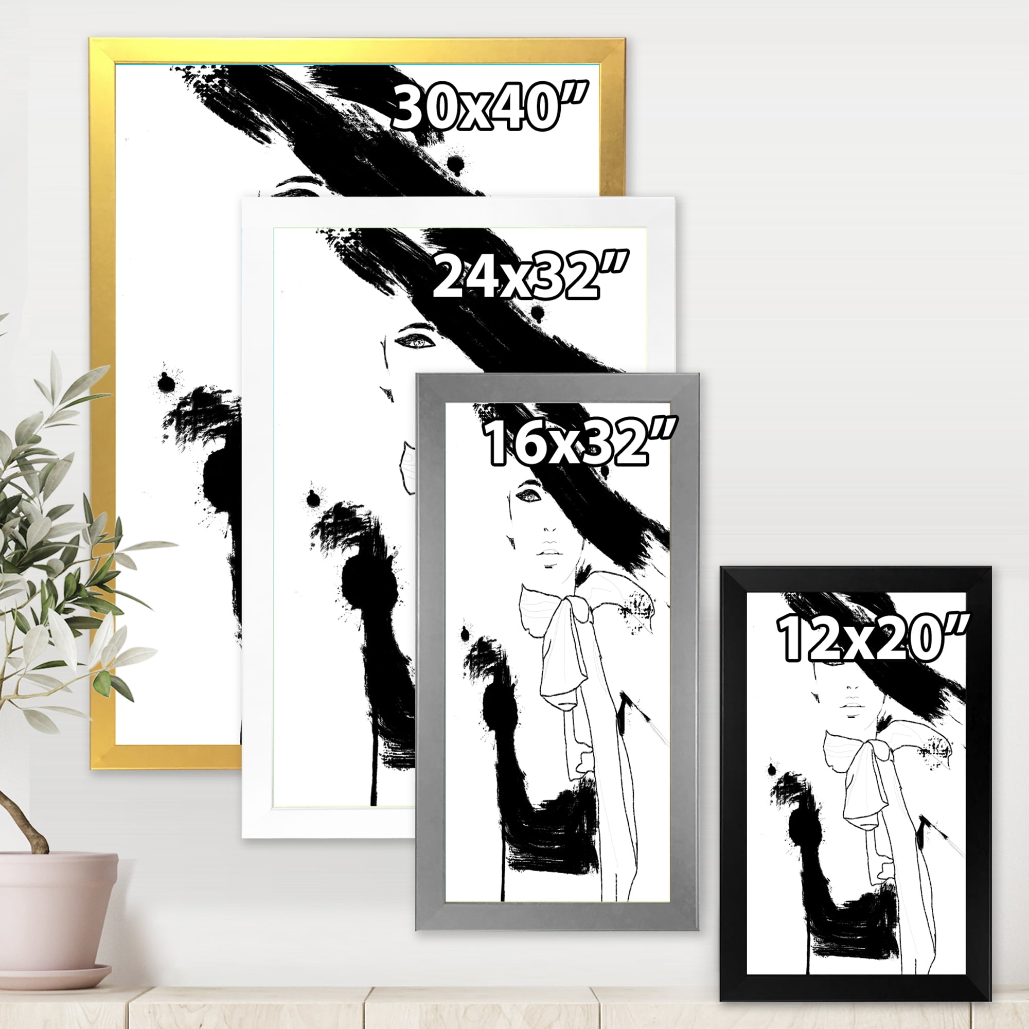 Designart 'Beautiful Black and White Model Haute Couture Fashion Woman II' Modern Framed Art Print