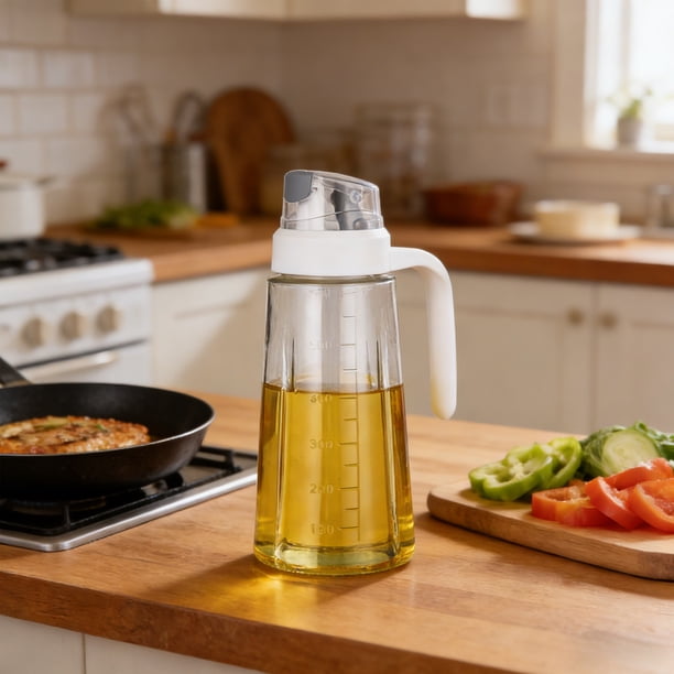 Aparatos de cocina, accesorios, utensilios y herramientas de cocina. Botella dispensadora de aceite de oliva de vidrio a prueba de fugas con asa antideslizante, automática y con tapón. Botella dispens