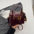 thumbnail image 4 of husxh Retro Leather Bucket Bag for Women Zipper Closure Shoulder Purses (Wine Red), 4 of 9
