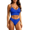 thumbnail image 2 of VBTAPA Womens Workout Sets Spaghetti Straps Sports Bra with High Waisted Panties 2 Piece Bikini Lingerie Set Gym Yoga Active Wear Matching Sets Blue L, 2 of 7