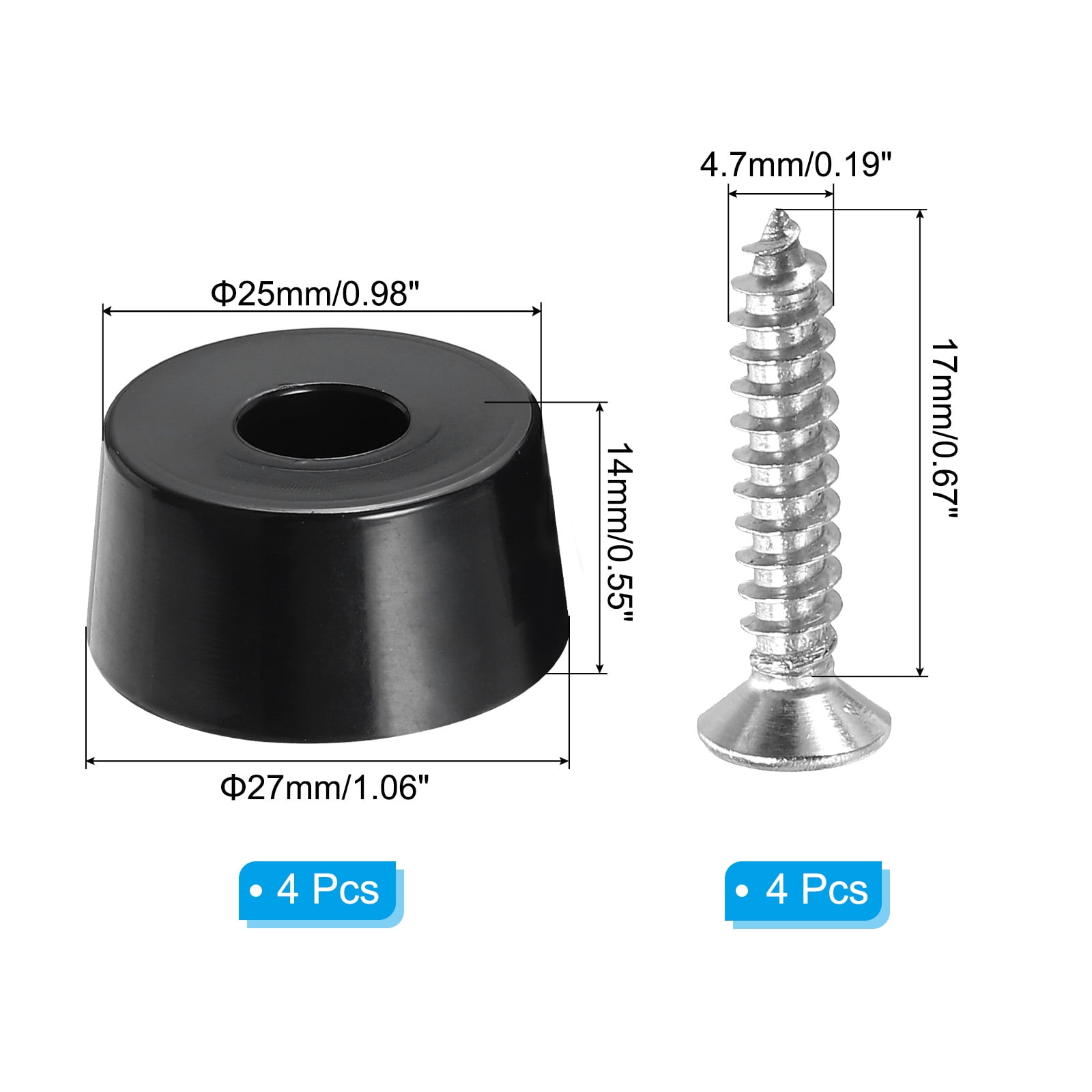 Unique Bargains Cutting Board Feet Round Rubber Bumpers Non Slip Pads with Screws 0.2"x0.55" 4Pcs