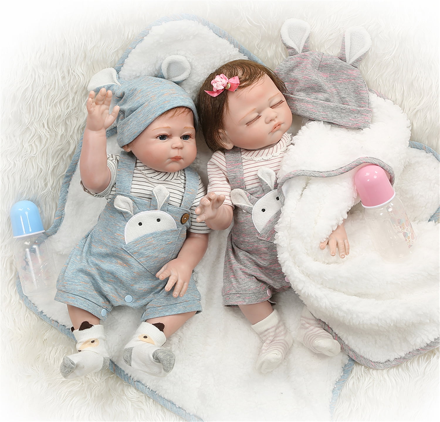 48cm Popular Cuddly Baby Reborn Dolls Twins Boy Girl Full Body