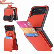 for Samsung Galaxy Z Flip 3 Wallet Case with Card Holder Kickstand & Ring, Premium PU Leather Shockproof Protective Pocket with Magnetic Clasp Flip Case for Samsung Galaxy Z Flip 3, Orange