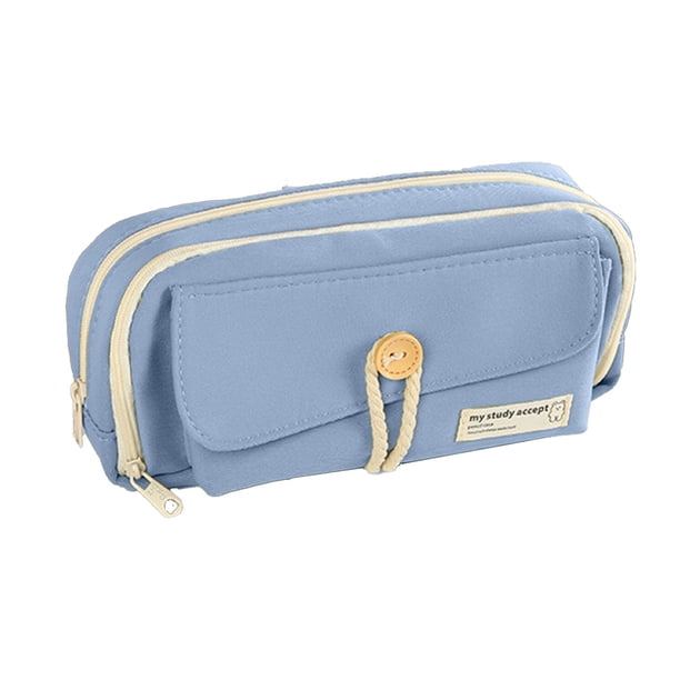 Bolsas de Almacenamiento Grandes para Papelería Estudiantil, Caja de Lápiz de Cierre de Botón de Lienzo Beige con 3 Capas, Bolso de Lienzo Grande de 9.05x4.72x3.14In