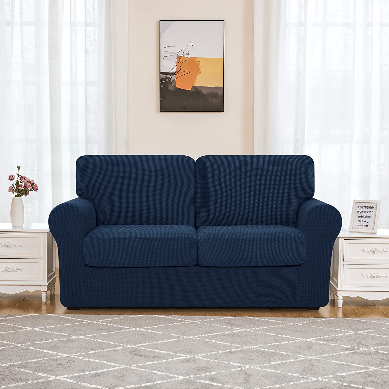 Subrtex Sofa Slipcover Sets 5 Pieces Stretch Couch Cover Backrest Cushion Covers (Loveseat, Navy)
