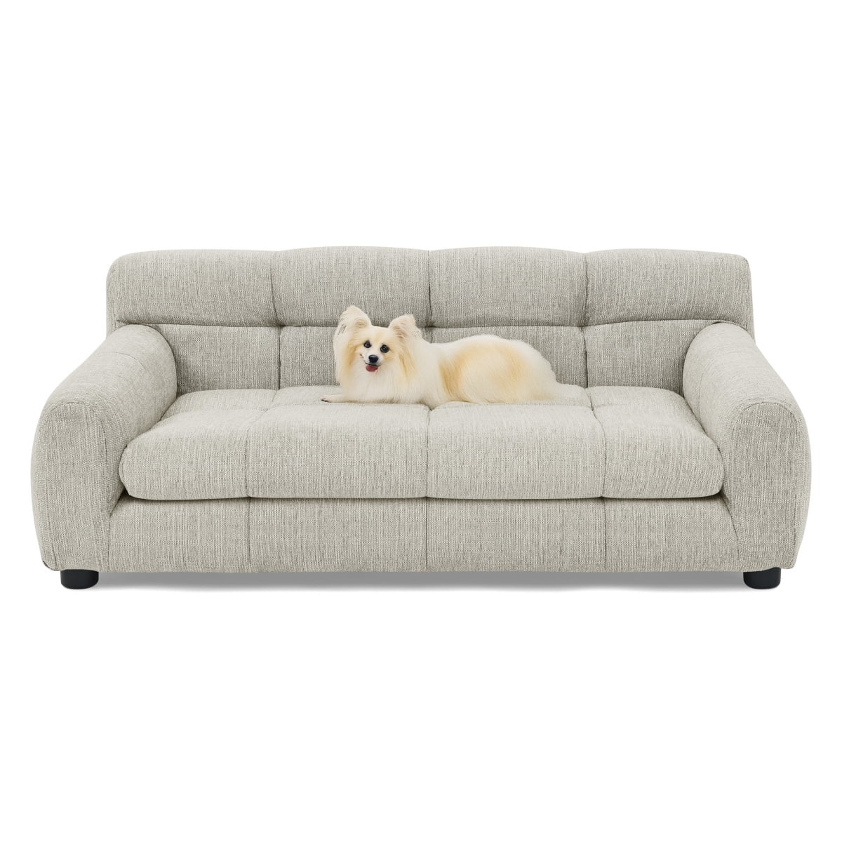 Dog Sofa for Large Dogs, Orthopedic Pet Couch with Backrest and Armrests, Soft Linen Pet Bed for Medium Dogs, Modern Rectangular Pet Furniture, Beige