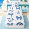thumbnail image 4 of Manfei White Blue Seashell Starfish Bow Twin Sheet Sets for Kids Girls, Sea Animal Bedding 3-Piece, 1 Flat Sheet, 1 Fitted Sheet and 1 Pillowcase, 4 of 6