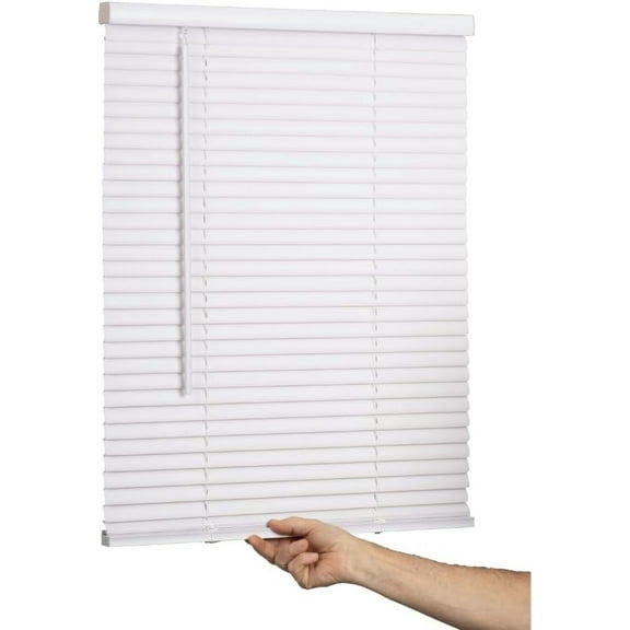 LOTUS & WINDOWARE Cordless Mini Blind, 1" Vinyl Slats, 59" Wide x 60" Long - White, Window Blinds for Home and Office, Interior Door Blinds - Light Filtering