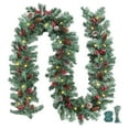 thumbnail image 2 of 9ft Pre-Lit Artificial Christmas Garland with 50 Battery Operated Lights & Timer, 8 Lighting Modes Garland for Indoor Outdoor Mantle Stair Decor, Snowy Berries & Cones, 2 of 3