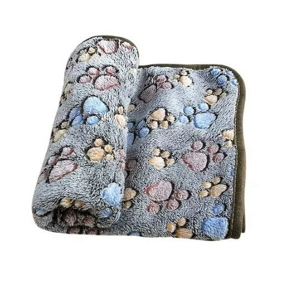 41" x 30" Super Soft Fluffy Dog Fleece Blanket Pet Blanket Throw Grey with Multi Color Paws Print (30x20 inch) (76x52cm), 1 count