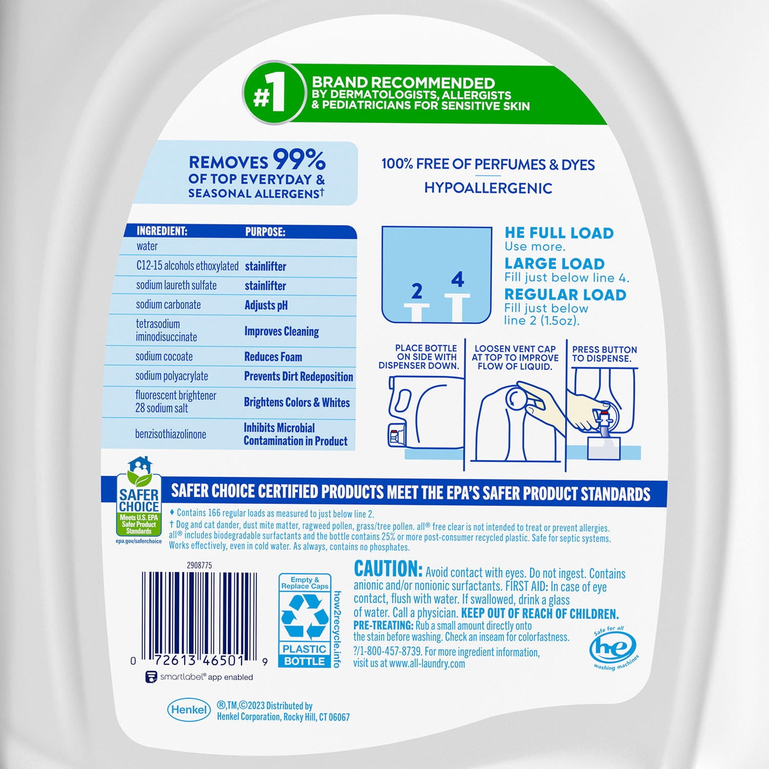 all Liquid Laundry Detergent Free Clear for Sensitive Skin (250 oz.,166 loads)