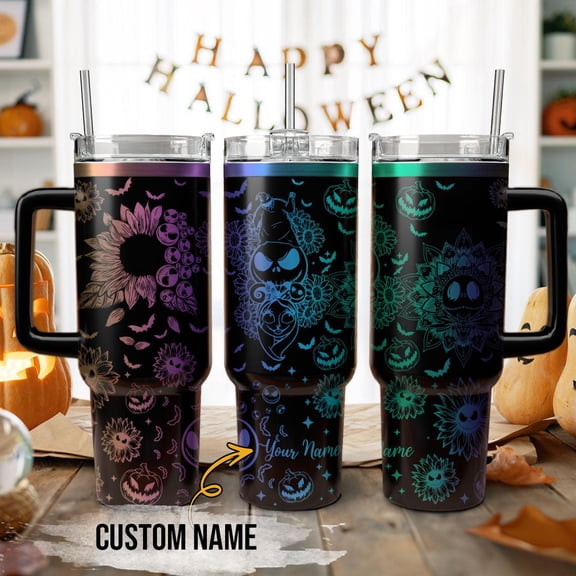 Star Mug Jack Skellington Flower 40Oz Tumbler, Halloweentown Tumbler, Nightmare Before Tumbler, Tumbler Cup - Tumbler With Handle, To-Go Coffee Mug 40oz