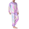 thumbnail image 2 of Naloa Purple Sparkling Butterfly Men’s Pajamas Set - Long Sleeve Button Down Sleep Shirt and Pajama Bottoms Sleepwear Set-XX-Large, 2 of 7