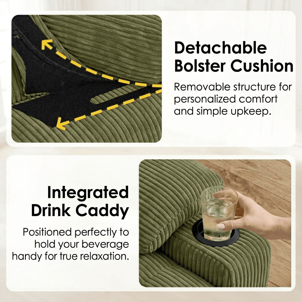 58" Sleeper Sofa Bed, Convertible Pull Out Couch Bed Corduroy Loveseat with Adjustable Backrest, USB Charging Ports, Cup Holders & Foldable Side Table for Living Room Apartment,Green