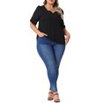 thumbnail image 2 of Blusas de verano casuales de mujer plus size Agnes Orinda, con textura plisada, cuello en V con muesca y mangas cortas con volantes, talla 4X, color negro, 2 of 6