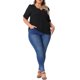 thumbnail image 2 of Blusas de verano casuales de mujer plus size Agnes Orinda para Pascua, con textura plisada, cuello en V con volantes y mangas cortas, 4X negro, 2 of 6