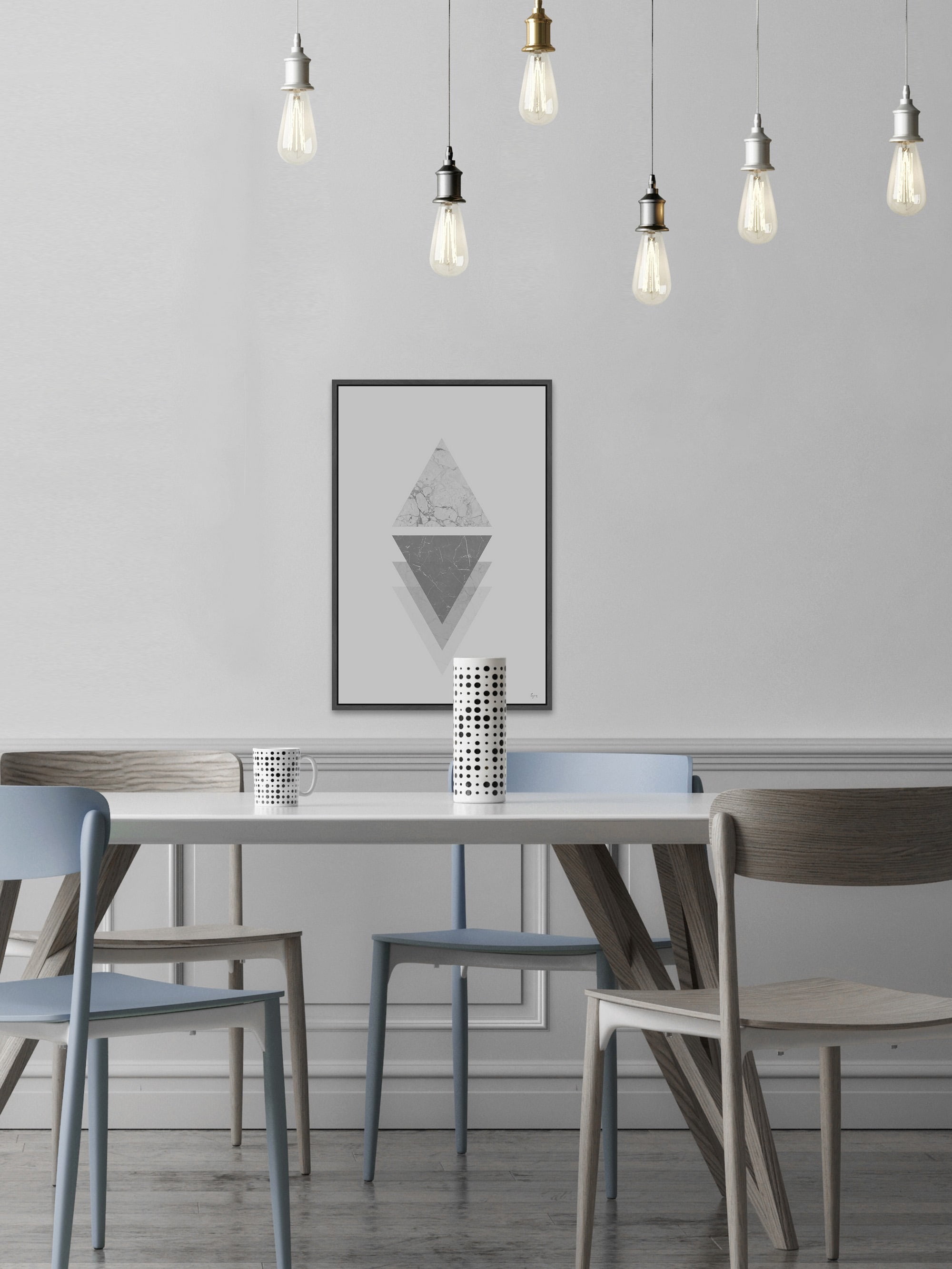 Marble Triangle Ombre Floater Framed Painting Print on Canvas