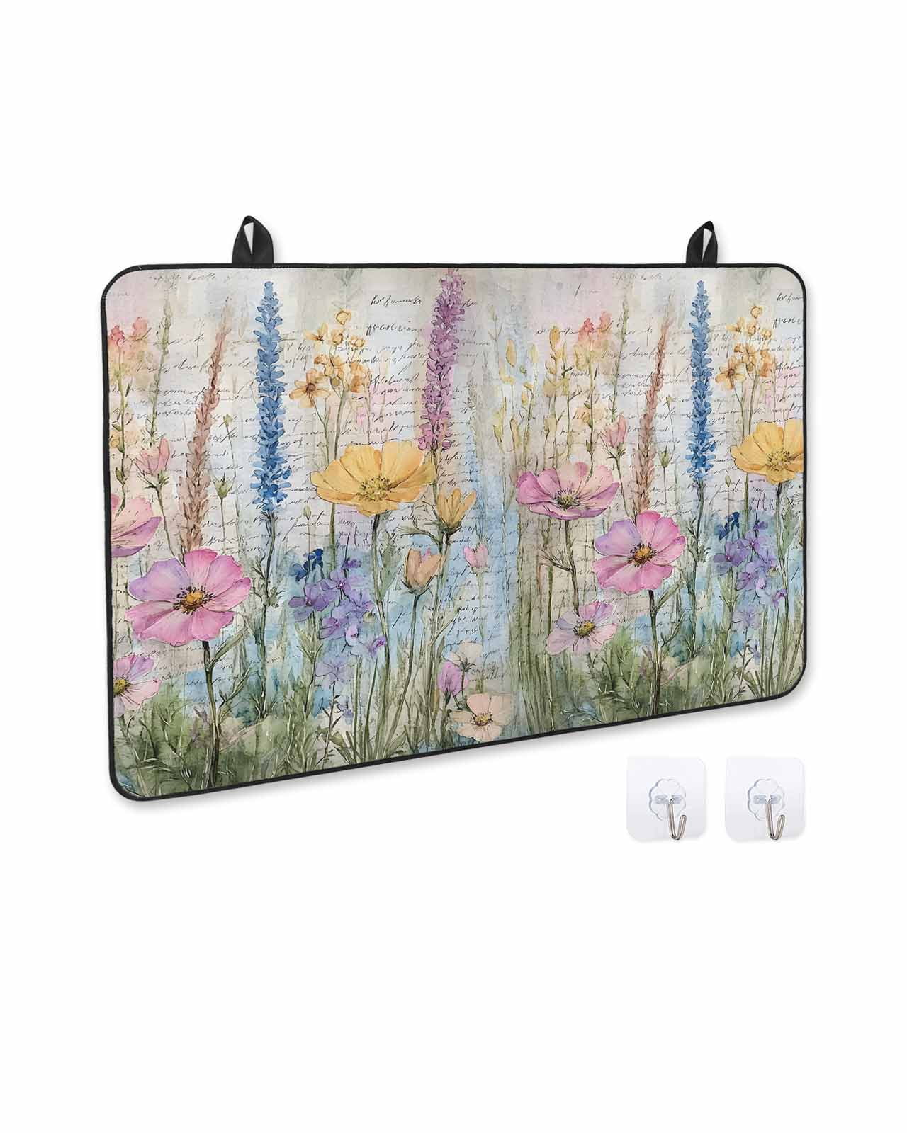 nqOlkjepod Large Induction Cooktop Protector Mat 36"x21", Spring Floral Stove Top Covers for Electric Stove, Watercolor Summer Botanical Farmhouse Flowers Stove Burner Cover Mats Stove Cover